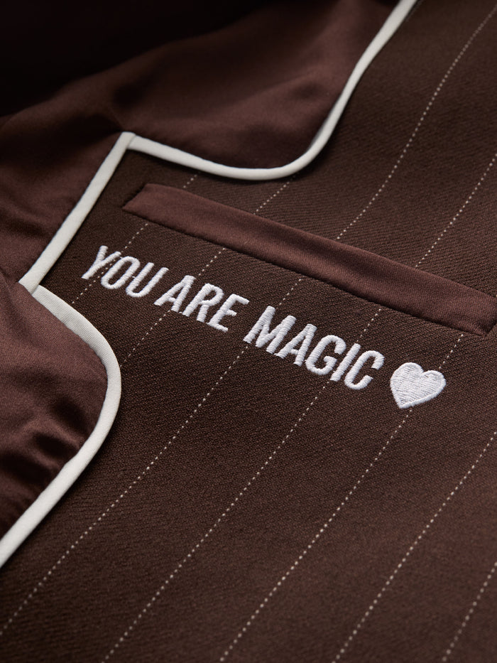 BURNS FITTED BLAZER - DARK CHOCOLATE/OFF WHITE