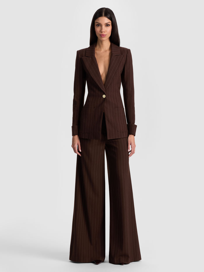 BURNS FITTED BLAZER - DARK CHOCOLATE/OFF WHITE