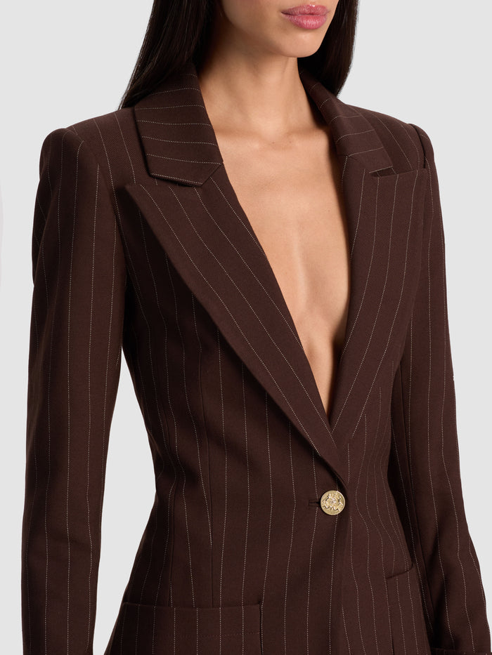 BURNS FITTED BLAZER - DARK CHOCOLATE/OFF WHITE