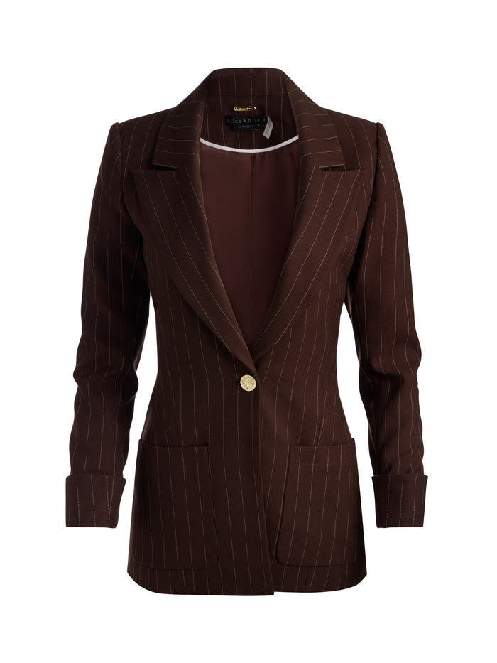 BURNS FITTED BLAZER - DARK CHOCOLATE/OFF WHITE