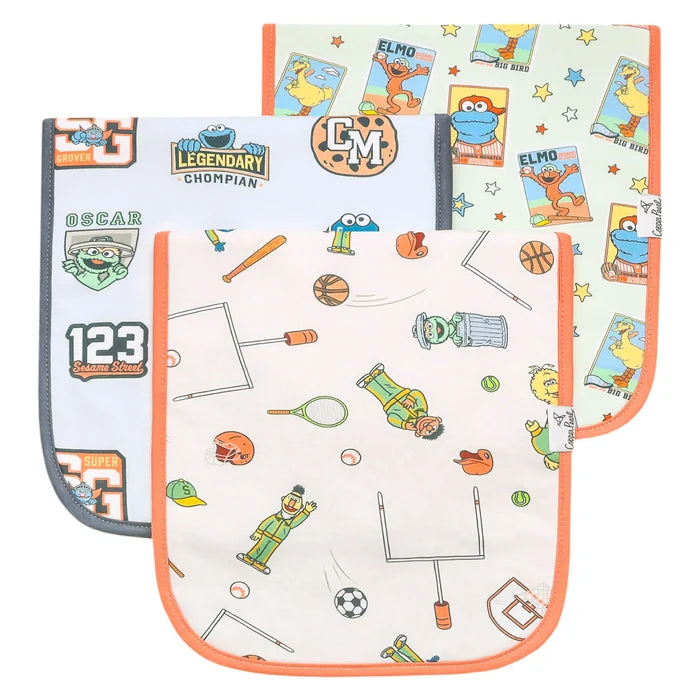 Burp Cloth Set of 3- Sesame Street Varsity Friends