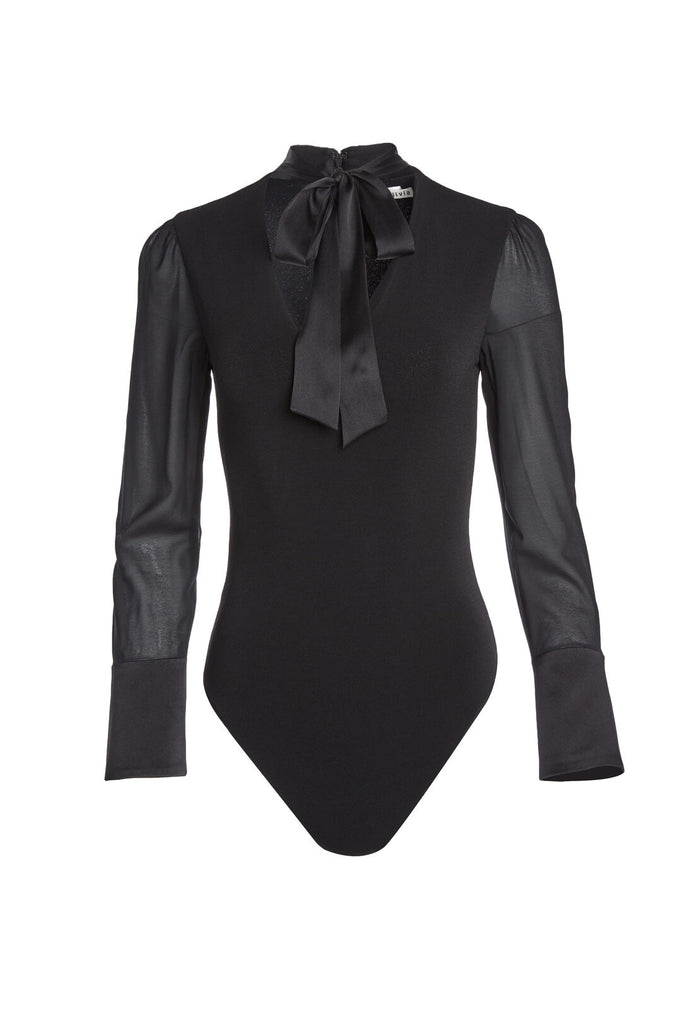 CABELLA V NK BODYSUIT W TIE - BLACK
