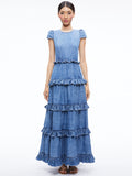 CADBY DENIM RUFFLED MAXI DRESS - IVY BLUE