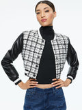CAMELIA CROPPED COMBINATION VARSITY JACKET - OFF WHITE/BLACK