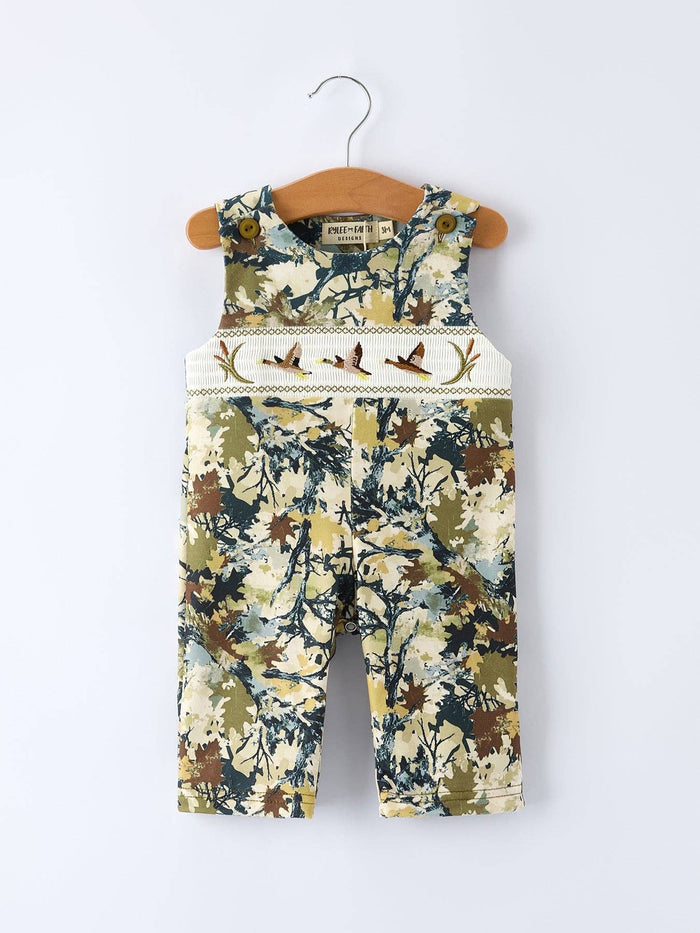 Camo Duck Smocking Embroidery Baby Boy Romper