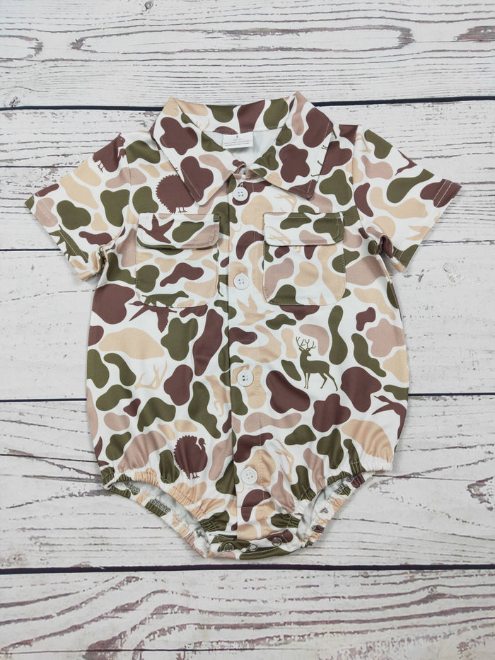 Camouflage Hunting Printed Baby Boy Bubble With Pocket