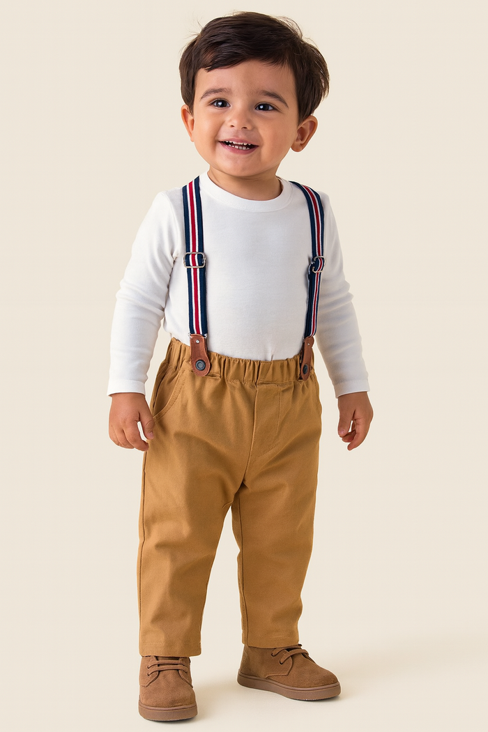 Caramel Classic Boy Cotton Chino Long Pants with Suspenders
