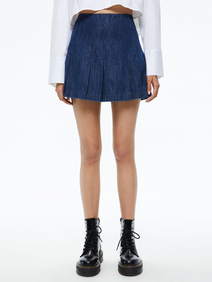 CARTER PLEATED DENIM MINI SKIRT - LOVE TRAIN