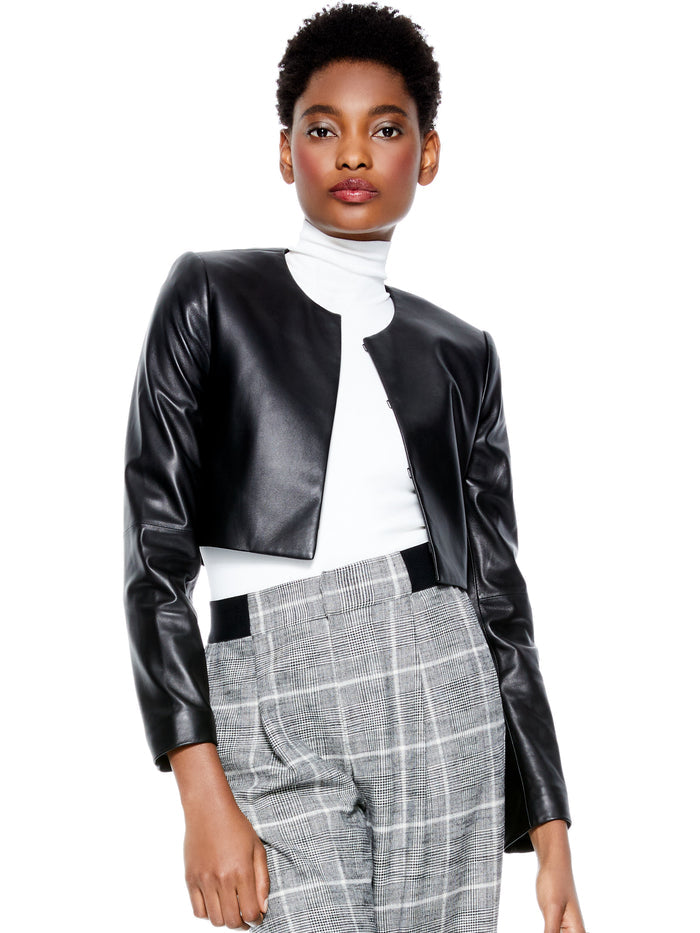 CASS LEATHER BOXY CROP BLAZER - BLACK