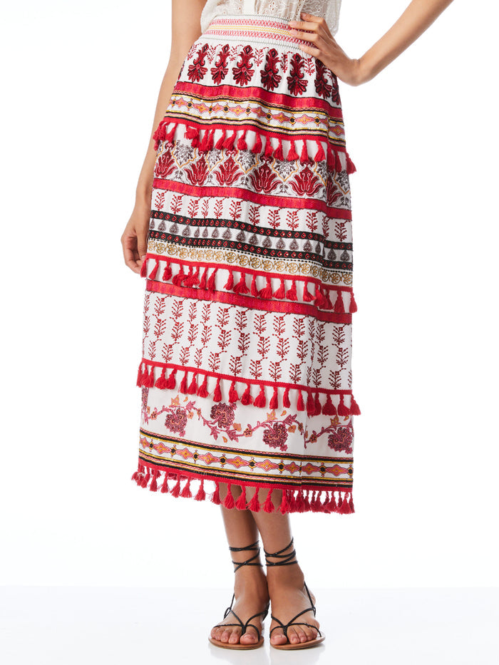 CASSIE EMBROIDERED MIDI SKIRT - OFF WHITE/MULTI