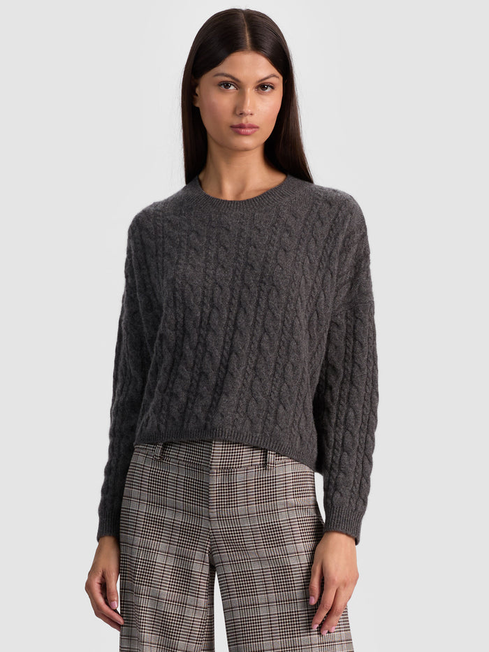 CECILIE CASHMERE CABLEKNIT PULLOVER - CHARCOAL HEATHER