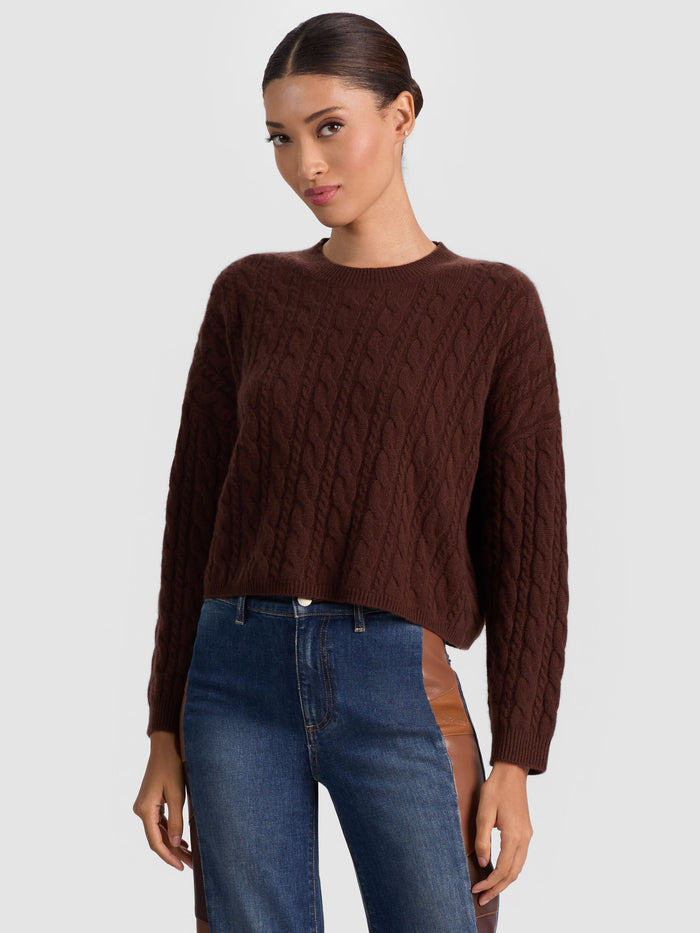 CECILIE CASHMERE CABLEKNIT PULLOVER - DARK CHOCOLATE