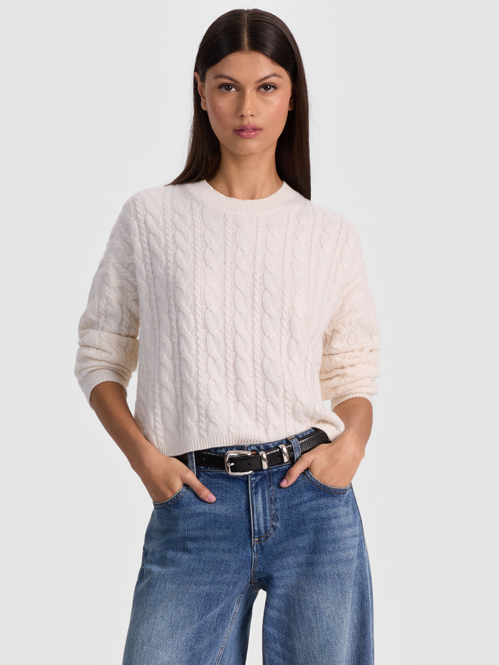 CECILIE CASHMERE CABLEKNIT PULLOVER - ECRU