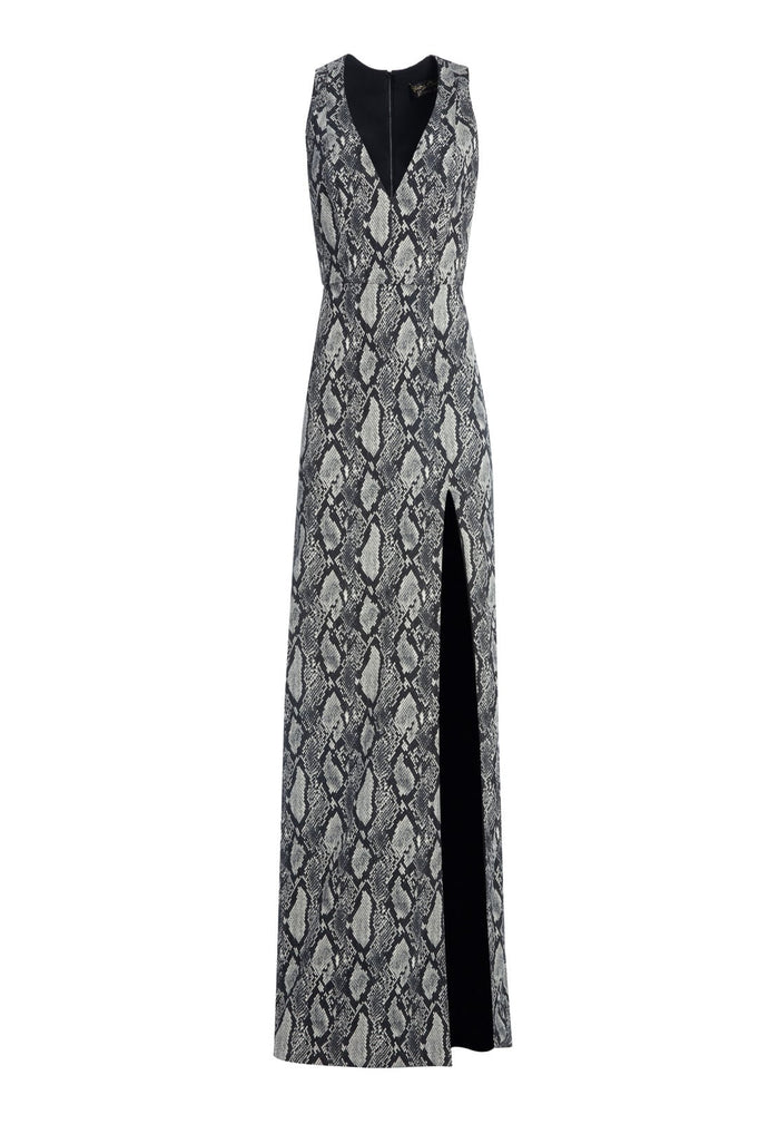 CELESTE SNAKE SKIN SLIT GOWN - BLK MULTI
