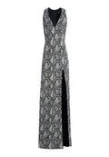 CELESTE SNAKE SKIN SLIT GOWN - BLK MULTI