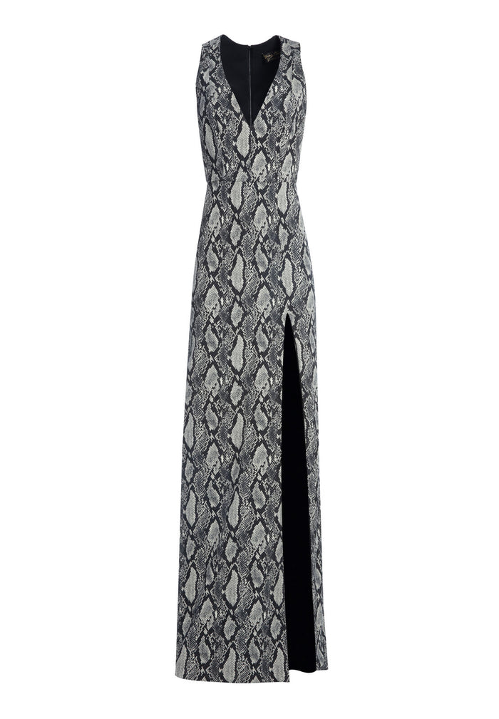 CELESTE SNAKE SKIN SLIT GOWN - BLK MULTI