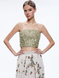 CERESI EMBELLISHED CROPPED BANDEAU TOP - CHAMPAGNE/MULTI