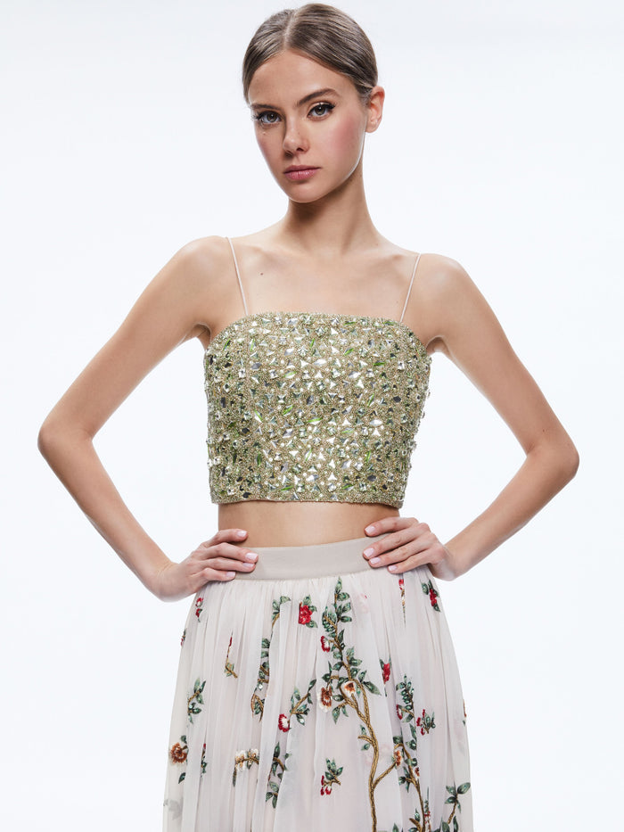 CERESI EMBELLISHED CROPPED BANDEAU TOP - CHAMPAGNE/MULTI