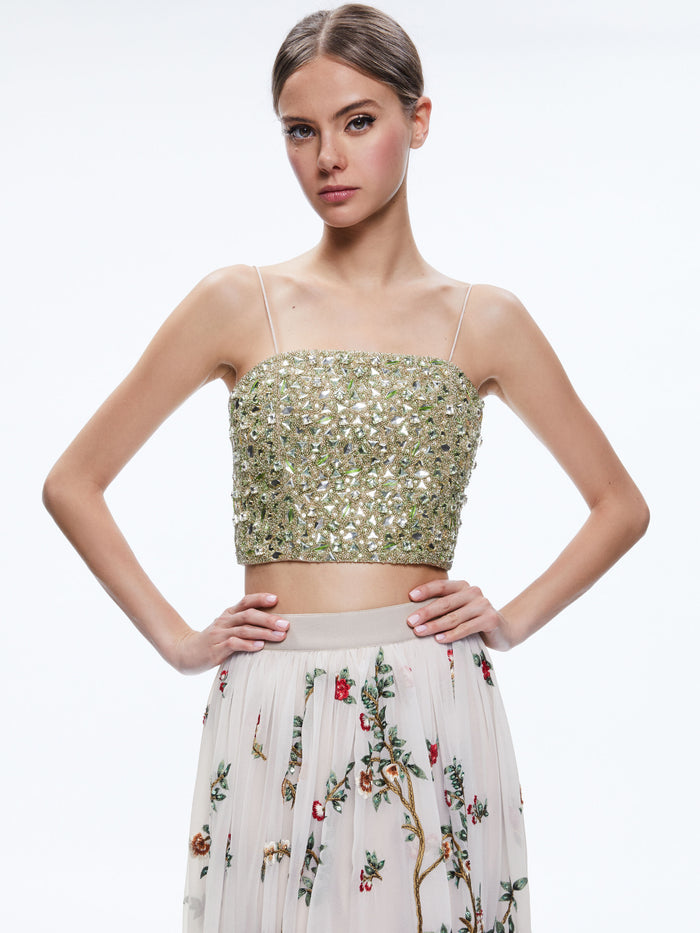 CERESI EMBELLISHED CROPPED BANDEAU TOP - CHAMPAGNE/MULTI