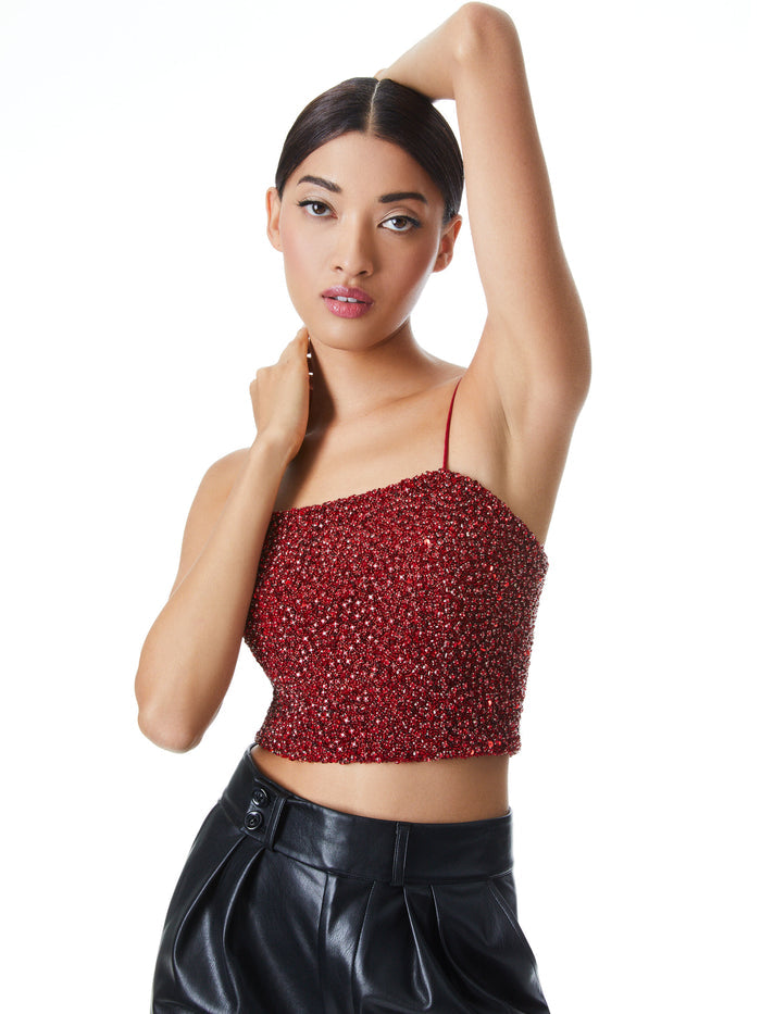 CERESI SEQUIN CROP TOP - DEEP RUBY