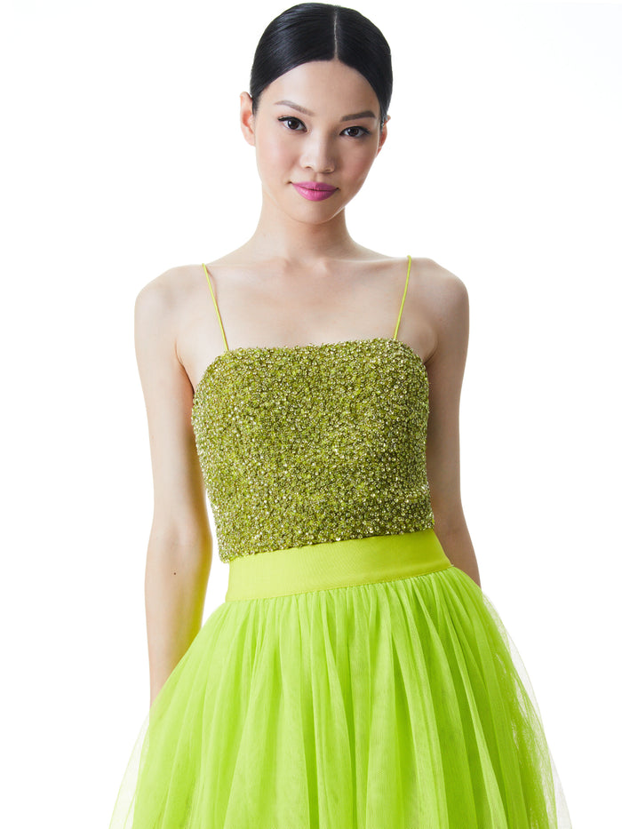 CERESI SEQUIN CROP TOP - LIME PUNCH