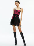 CHANTIL LACE RUFFLE MINI GOWN - BLACK/WILD PINK