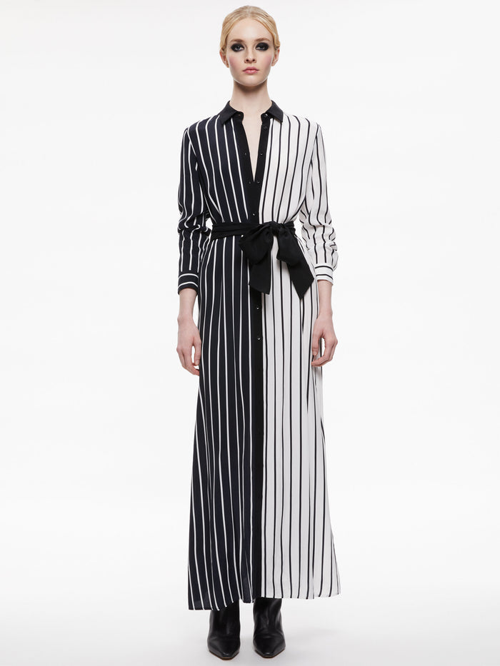 CHASSIDY MAXI SHIRT DRESS - VERTICAL PALAZZO STRIPE BLACK