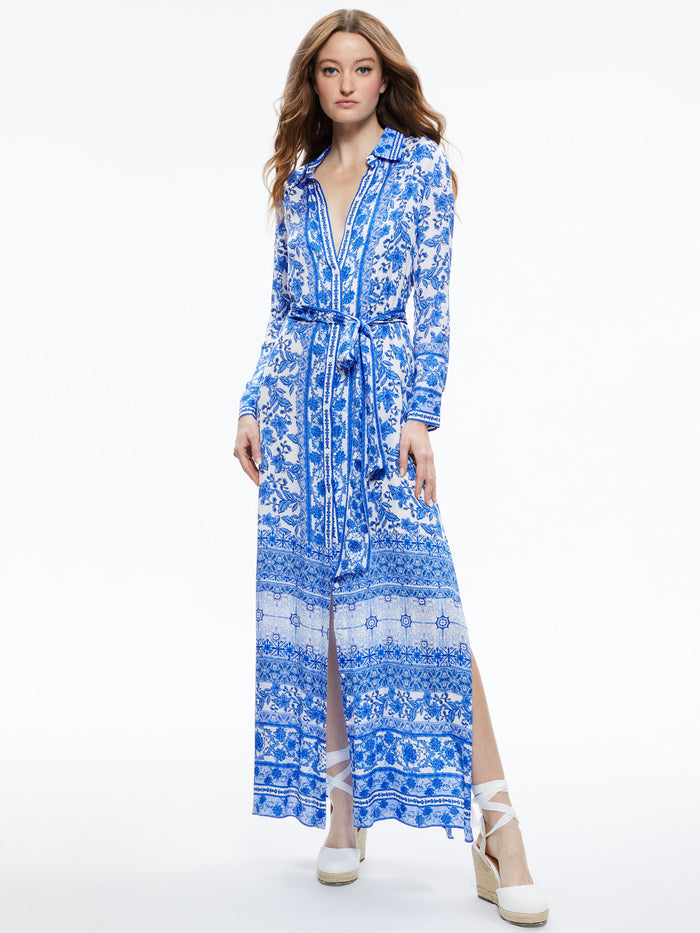 CHASSIDY MAXI SHIRT DRESS - GREEK TILE