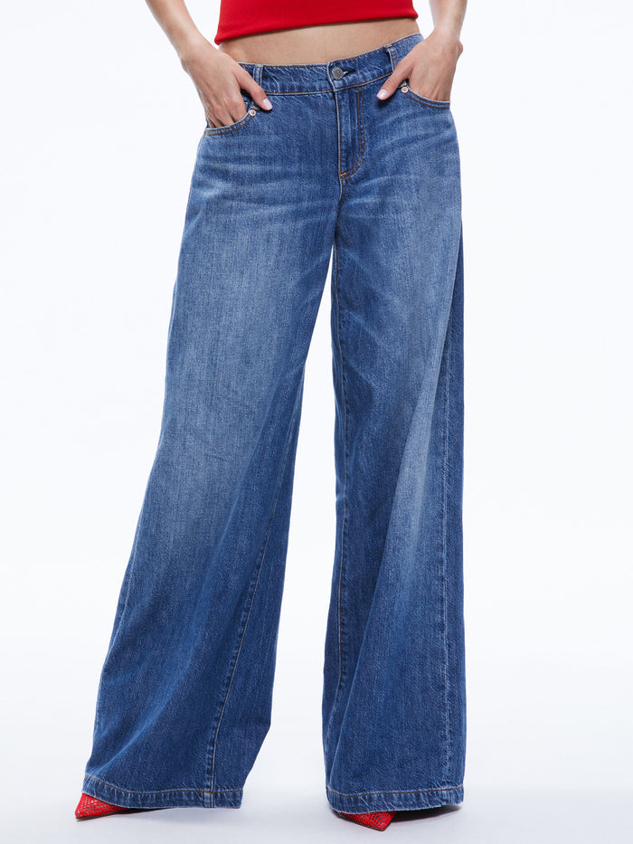CHAZ LOW RISE BAGGY WIDE LEG JEANS - IVY BLUE