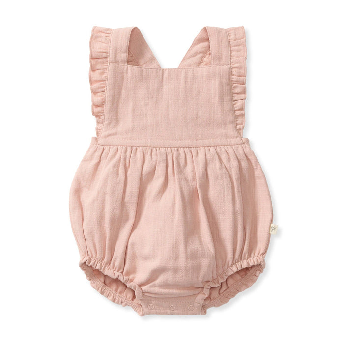 Check Gauze Pink Girl Romper - Smokey Rose