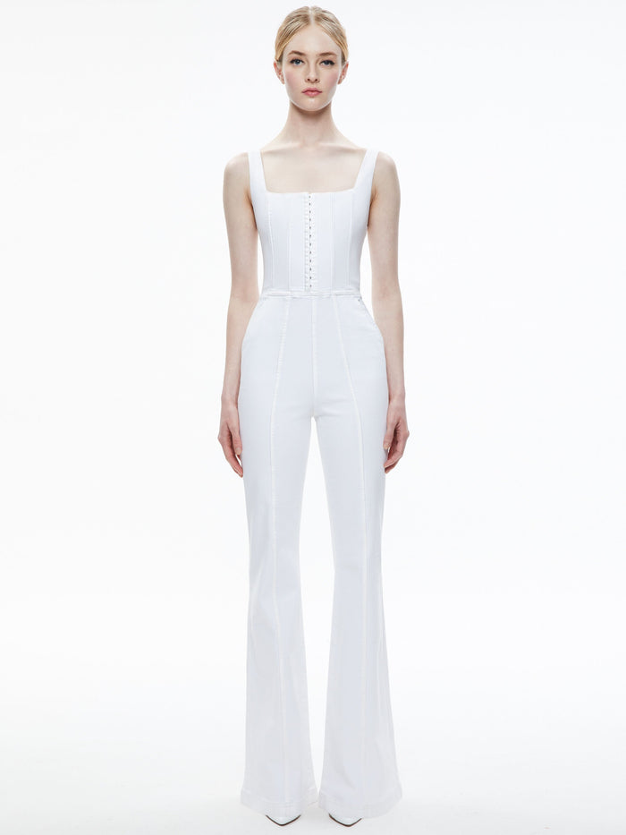 CHELS DENIM CORSET SLEEVELESS JUMPSUIT - WHITE