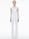 CHELS DENIM CORSET SLEEVELESS JUMPSUIT - WHITE