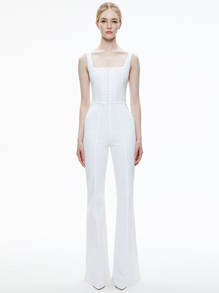 CHELS DENIM CORSET SLEEVELESS JUMPSUIT - WHITE