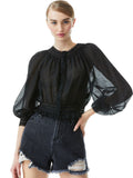 CHERELLE BUTTON FRONT BLOUSE - BLACK