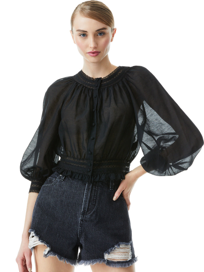 CHERELLE BUTTON FRONT BLOUSE - BLACK