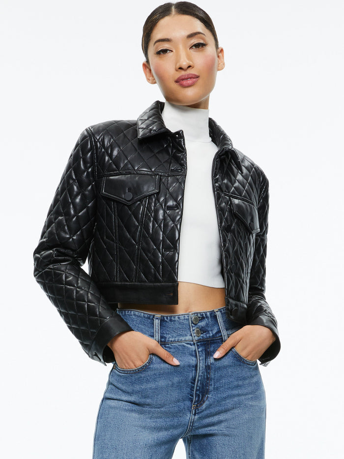 CHLOE QUILTED VEGAN LEATHER CROPPED JACKET - BLACK