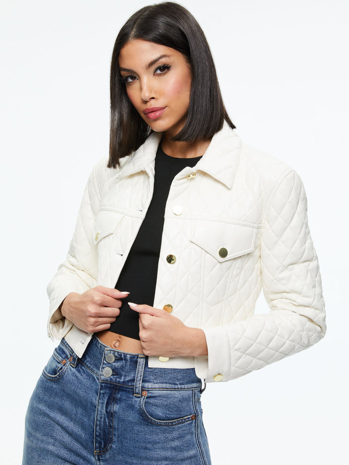 CHLOE QUILTED VEGAN LEATHER CROPPED JACKET - ECRU