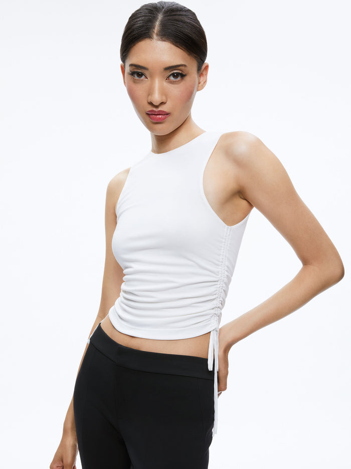 CHRISSY CREWNECK RUCHED CROP TOP - OFF WHITE