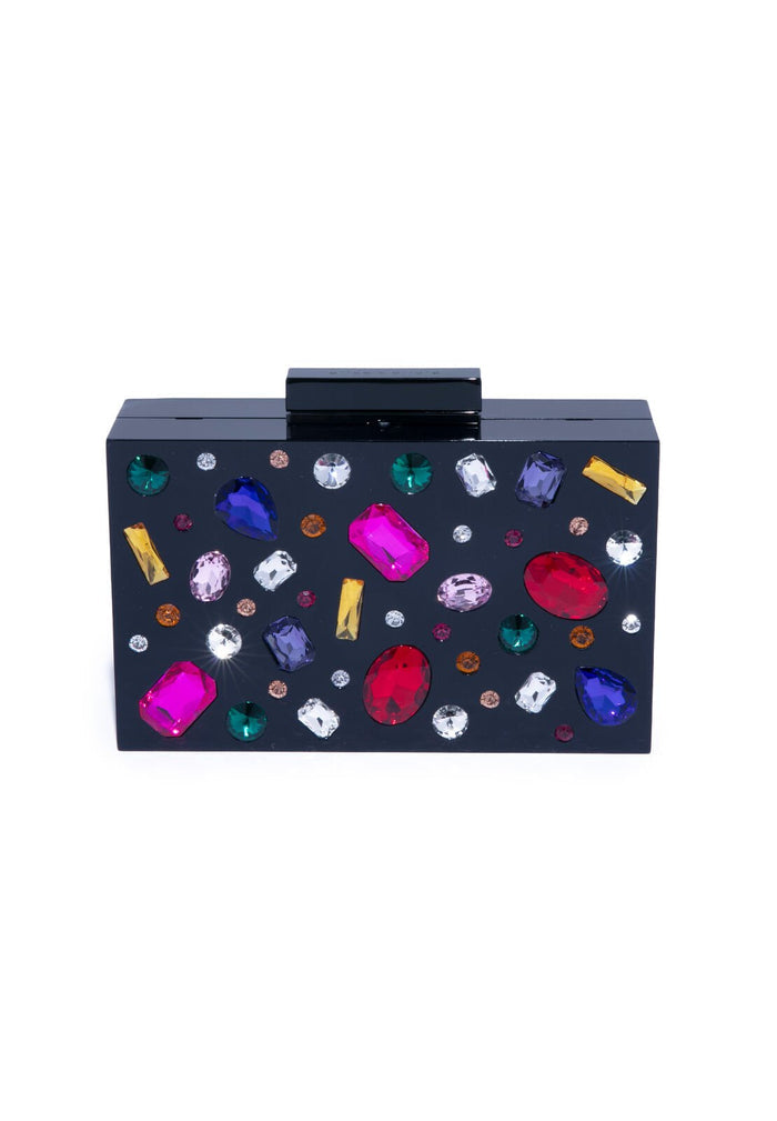 CHUNKY STONES LUCITE CLUTCH - MULTI