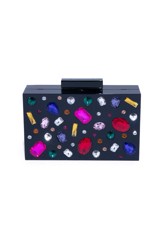 CHUNKY STONES LUCITE CLUTCH - MULTI