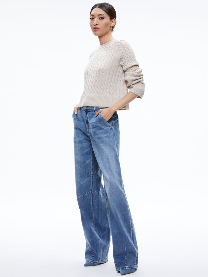 CIMARON CABLE KNIT SWEATER - ALMOND HEATHER