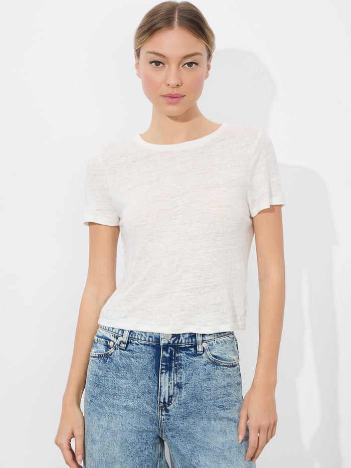 CINDY CROPPED LINEN TEE - OFF WHITE