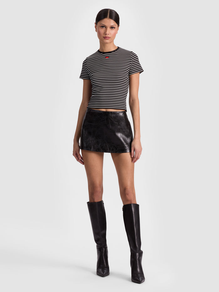 CINDY CROPPED TEE - BLACK/OFF WHITE STRIPE