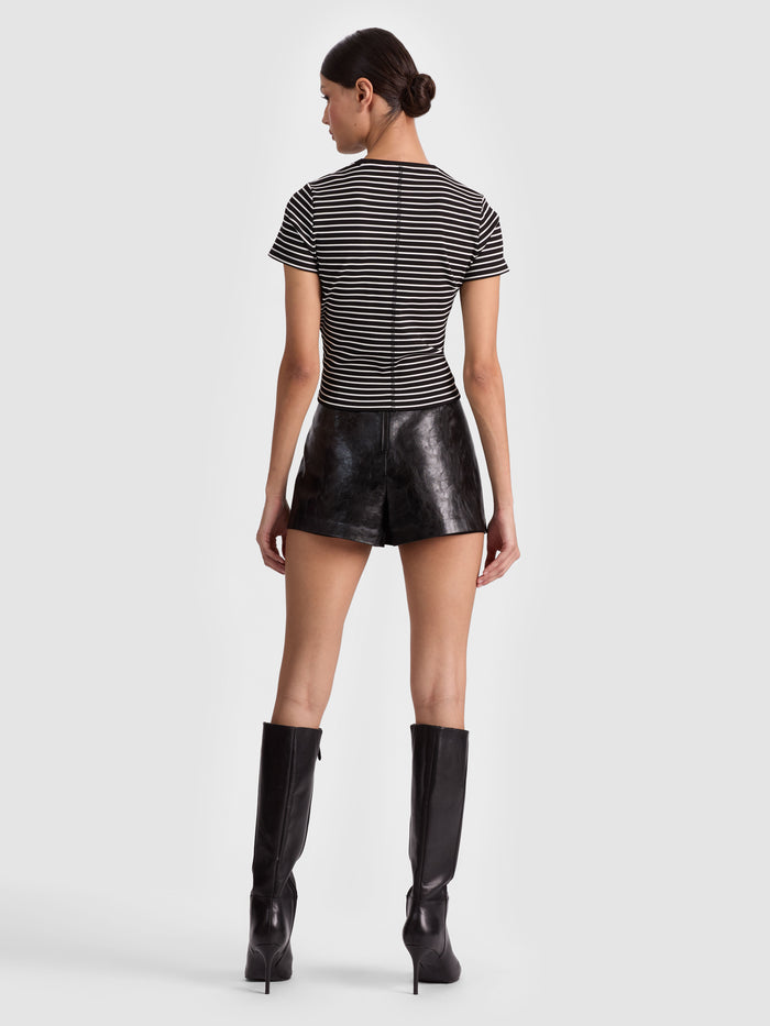 CINDY CROPPED TEE - BLACK/OFF WHITE STRIPE