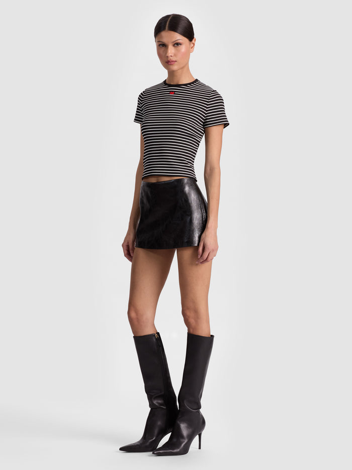 CINDY CROPPED TEE - BLACK/OFF WHITE STRIPE