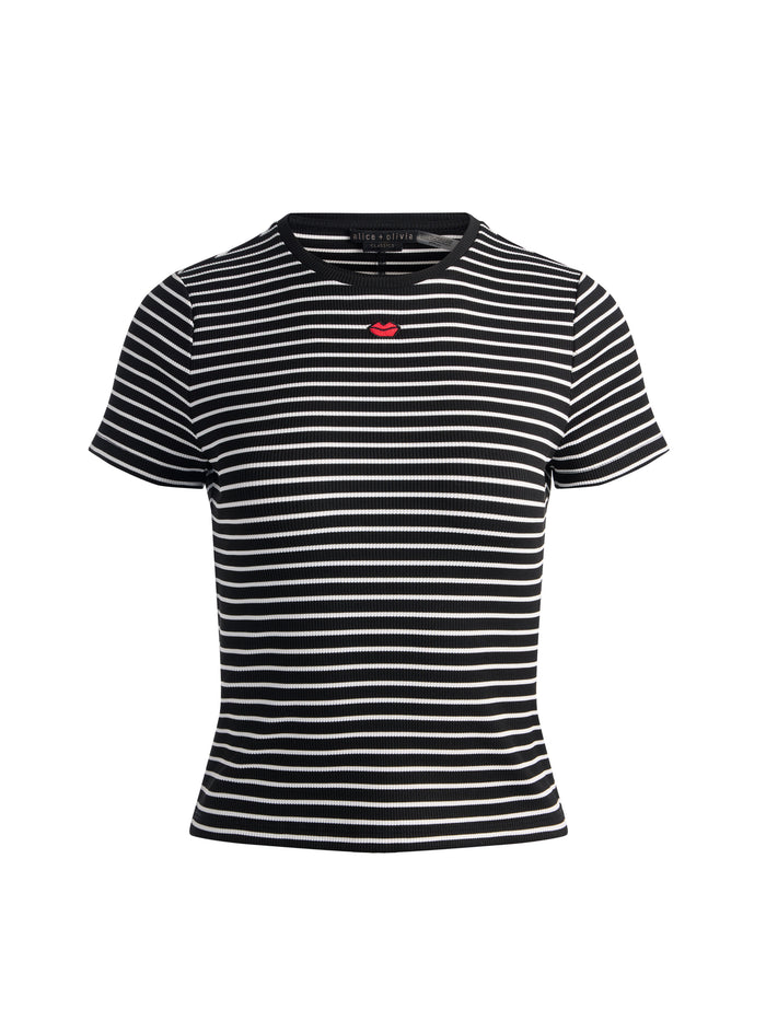 CINDY CROPPED TEE - BLACK/OFF WHITE STRIPE