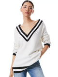 CLEMENT V-NECK VARSITY STRIPE PULLOVER - ECRU/BLACK
