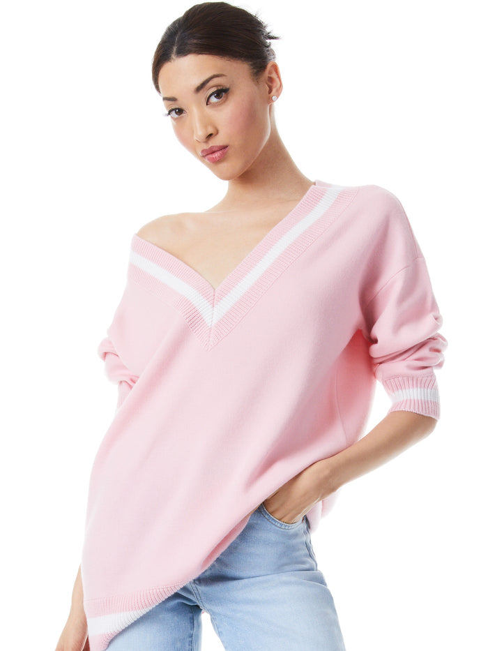 CLEMENT V-NECK VARSITY STRIPE PULLOVER - PETAL/ECRU