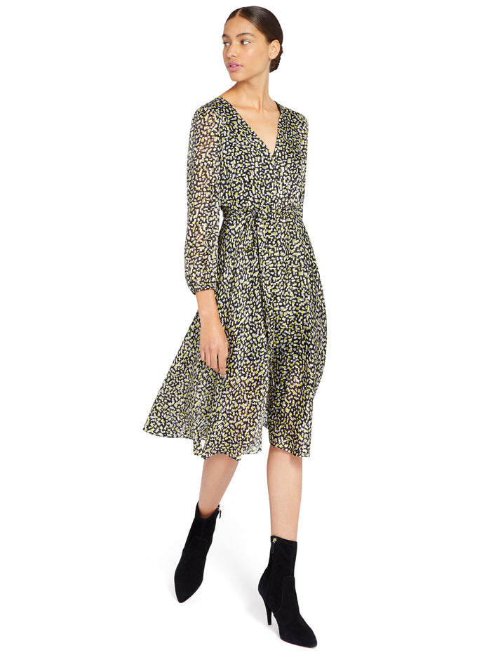 COCO ANIMAL PRINT MIDI DRESS - NEON YELLOW/MULTI