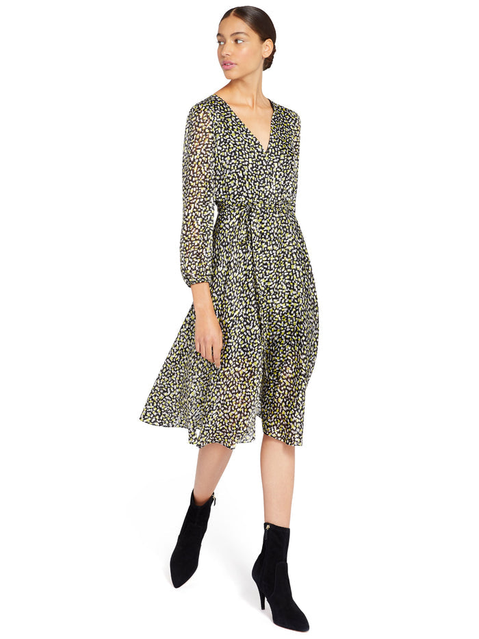 COCO ANIMAL PRINT MIDI DRESS - NEON YELLOW/MULTI